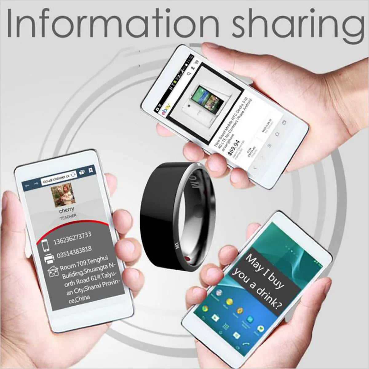 Multifunctional Black Smart Wearable Ring